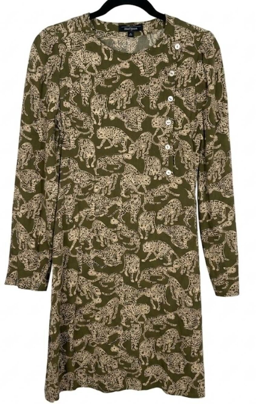& other stories womens size 2 green tiger leopard print green dress olive